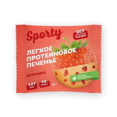 Печенье протеиновое легкое Sporty Клубника 40 гр 12 шт/уп Спорти от Экомаркет "Овсянка"