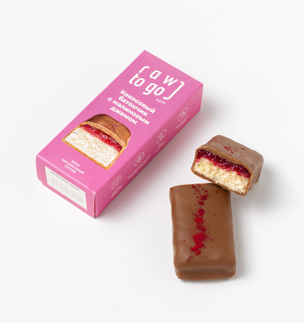 Батончик Кокосовый с малиной 45 гр RAW TO GO